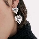 Silver Double Heart Earrings