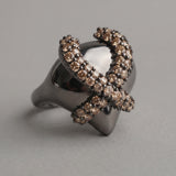 Cognac Silver Heart Ring